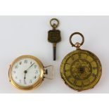 Gold open face pocket watch, enamel dial Arabic numerals,10 rubis mechanical movement, in Swiss 14