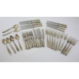 Iranian silver forks and spoons, and stainless steel bladed knives and forks,.