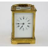19th century French brass Carriage clock striking half hourly on a gong 13cm high