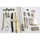 Mixed group of items, silver gilt cufflinks, silver cigarette case, hallmarked Birmingham 1911 by
