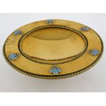 19th Century brass dish border with blue enamel fleur de lys, 19 cm diameter .