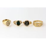 Four stone set vintage signet rings, oval cabochon cut citrine ring, estimated weight 1.84 carats,