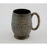 Victorian silver mug, the body chased with signs of the zodiac and inscribed cartouche, by William