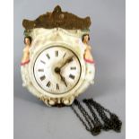 19th Century French wall clock with porcelain dial 20 x 14 cm