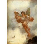 Lematte, 19th century, angel carrying a figure aloft, indistinctly signed and inscribed, oil on