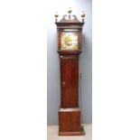 19th century oak cased 30 hour longcase clock with brass dial by John Lang of Moreton, brass dial