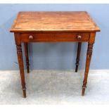19th century mahogany side table with a drawer on turned legs, 68cm x 64cm