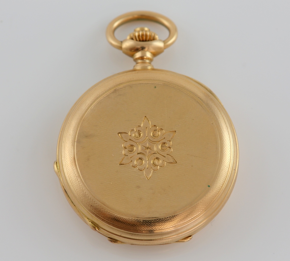 Full hunter pocket watch, white enamel dial with Roman numerals, subsidiary dial and minute track, - Image 3 of 4