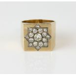 Vintage diamond star set signet ring, round brilliant cut diamonds, estimated total diamond weight