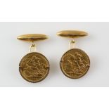 Pair of Victorian gold sovereigns loosely mounted as cufflinks.
