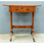 19th century satinwood side table with one drawer on twin end supports united by stretcher, 74cm x