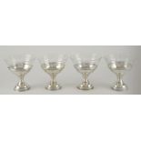 Set of four sterling silver ice cream/dessert footed-dishes, with glass inserts, 10 cm with