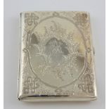 Victorian silver aide-memoire/ card case with engraved decoration blue satin lined interior, three