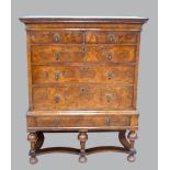 18th century walnut chest on stand of two short and three long graduated drawers 130cm x 105cm