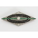Art Deco diamond shaped brooch, set with central old cut diamond, estimated weight 0.42 carat,
