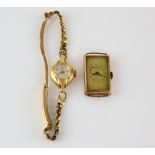 Two lady's watches, Tropical watch, in yellow metal case bearing French marks for 18 ct with 9 ct
