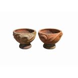 Pair Compton Potters Art Guild Celtic terracotta jardinieres with stands, designed by Mary Seton