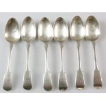 Set of six William IV silver fiddle pattern dessert spoons, by William Chawner II, London, 1830, 8.