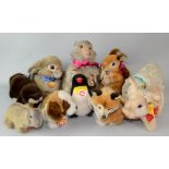 Ten plush Steiff animals to include numbers 2975/25, 2916/16, 078217, 081590, 071317, 0346/30,
