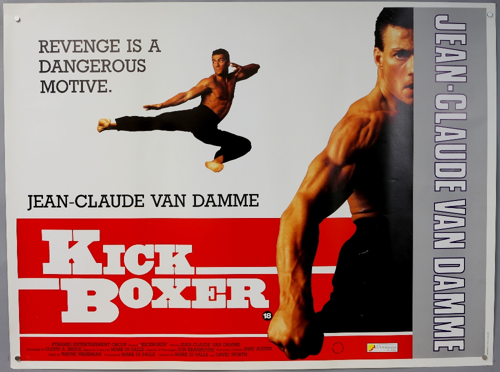 50 British Quad film posters including Desperado, Kickboxer, Double Impact, Fahrenheit 9/11, Bowling