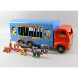 Tri-ang pressed steel 300 Series Circus Van, with 8 wheeled animals