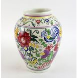 Poole pottery large earthenware vase in the Carter Stabler Adams style, decorated with flowers,