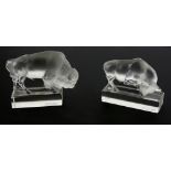 R Lalique, a glass model of a bison, introduced 1930's, and another of a charging bull, acid etched