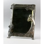 WMF, Art Nouveau period table mirror, framed with figure of a maiden and sinuous branches with
