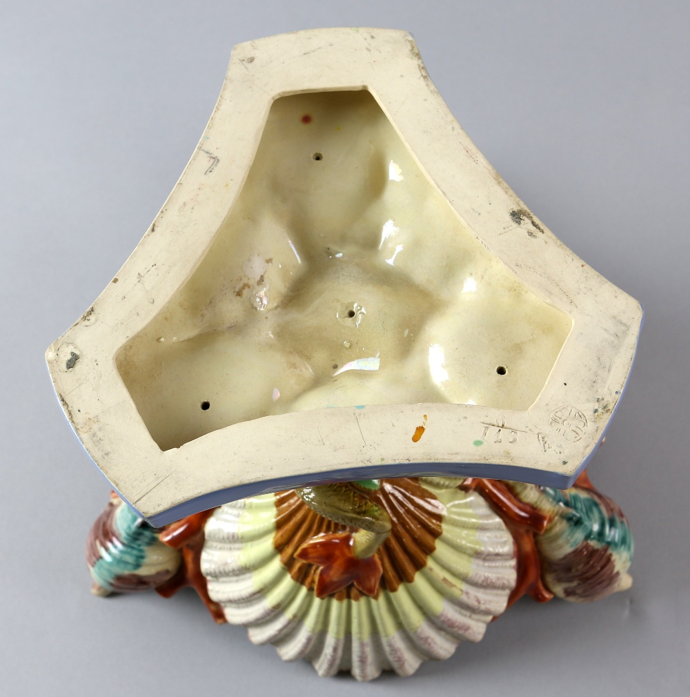Royal Worcester majolica centrepiece bowl, modelled as shells supported by dolphins, circa 1860, - Image 4 of 8