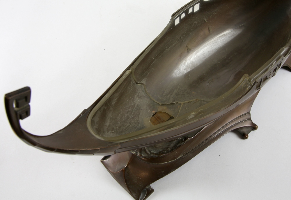 WMF, a large centrepiece in the form of a gondola with gondolier, bronze finish, stamped marks to - Image 4 of 7