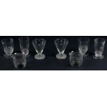 Rene Lalique, eight small drinking glasses, two each of patterns, Pouilly, with moulded fishes,