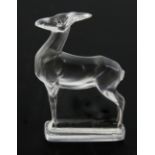 Lalique glass antelope paperweight, on rectangular section base, engraved mark, R Lalique France,