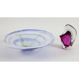 Karlin Rushbrooke amethyst and clear glass fish, 17cm high, signed and a Mdina art glass bowl, 35 cm