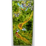 Juliette Belarti - A mid 20th century wall plaque of 21 tiles decorated with pheasant and foliage,