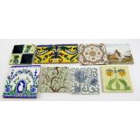 A group of decorative tiles, Minton tile in blue floral design on white ground, factory stamped