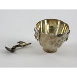 Amanda Birkitt a silver bowl with flame-form handles, and similar spoon, hallmarks for London 1996/