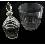 Cut glass stepped shoulder decanter with silver collar (German hallmarks), unsigned, 31cm