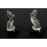 René Lalique (1860-1945), ‘Serre Livres Coq Houdan’ (pair of Proud cockerels), clear and frosted