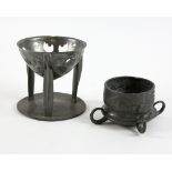 Liberty Tudric, a pewter bowl on stand with pierced decoration, numbered 0276, , and a small ring