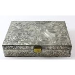 Vintage pewter jewellery box, the lid engraved with woman with jewelled head piece and curled