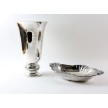 French Art Deco silver plated trumpet form vase vase by Christofle Gallia, and a bowl decorated with