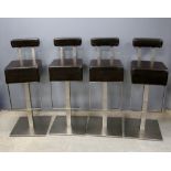 Pedrali - A set of four Italian designer HX 4447 brown leather bar stools on brushed stainless steel
