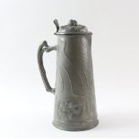German Jugendstil pewter tankard by Osiris, with decoration of ears of corn and cob nuts, whiplash