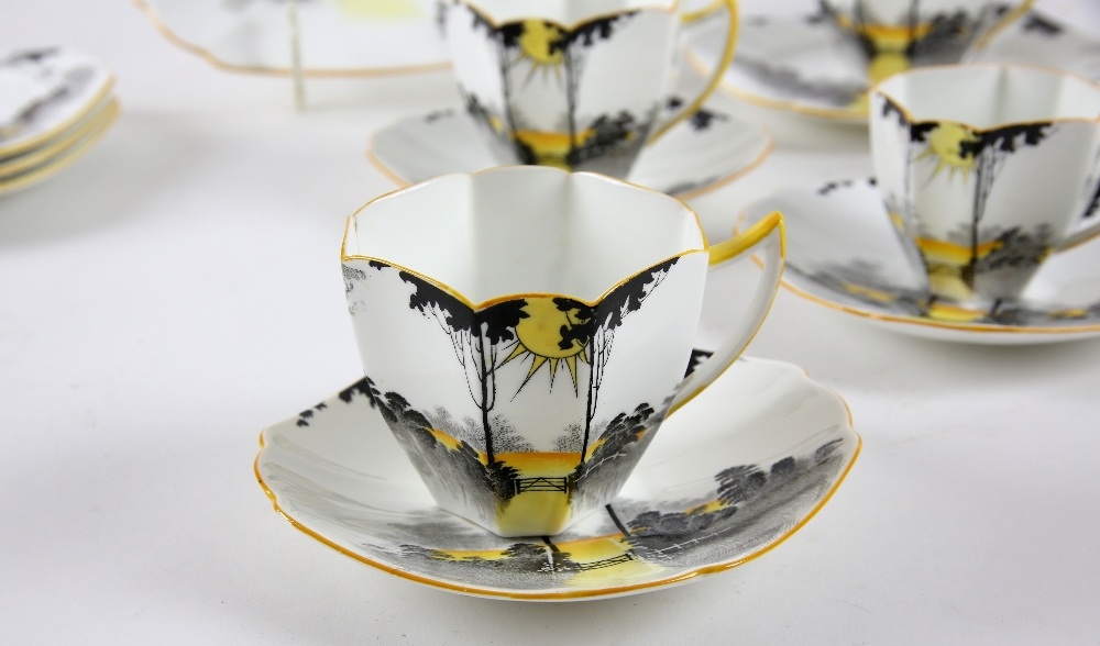 Shelley Sunset and Tall Trees pattern, Queen Anne shape part tea-service, comprising four teacups - Image 2 of 3