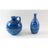 Flavia Montelupo, Italy, a mid 20th C bulbous jug, 22cm, and similar Sardinian blue glazed vase,