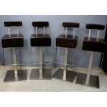 Pedrali - A set of four Italian designer HX 4447 brown leather bar stools on brushed stainless steel