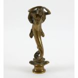 Bronze figure of a mermaid in art nouveau style, in upright position with hands on head, unsigned,