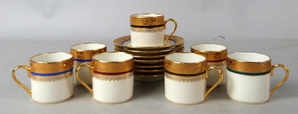 A set of seven Paul Pastaud Limoges coffee cans and saucers. (14).