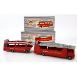 Dinky Toys 984 car carrier and 985 trailer both finished in red and grey with grey hubs and Dinky