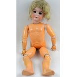 Simon and Halbig bisque socket head doll, impressed 12 F906, with sleeping eyes, open mouth,